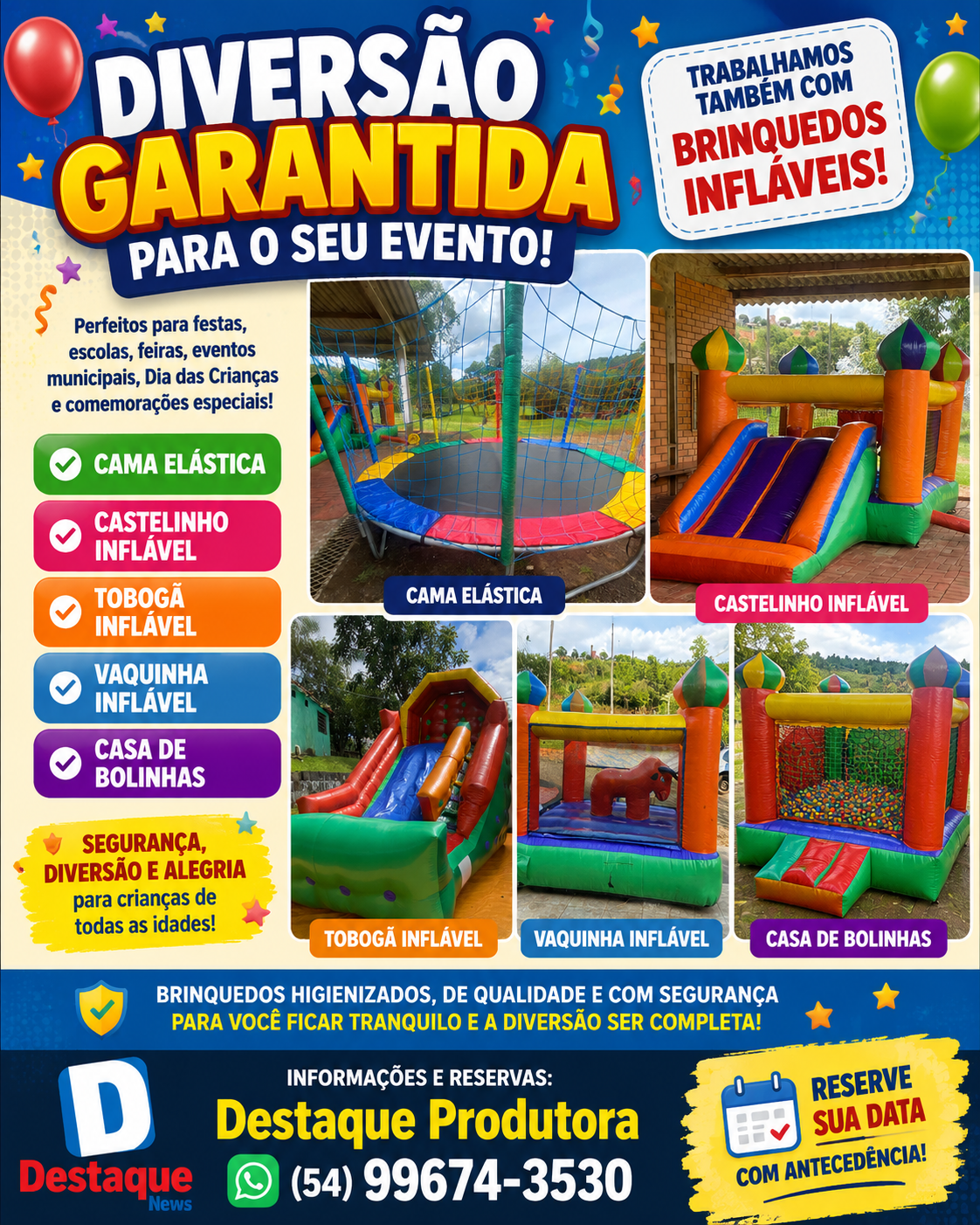 Card de divulgação do aluguel de brinquedos infláveis